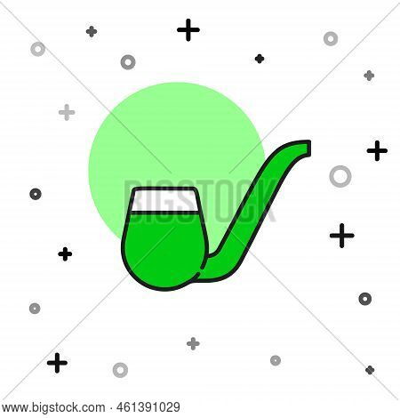 Filled Outline Smoking Pipe With Smoke Icon Isolated On White Background. Tobacco Pipe. Vector