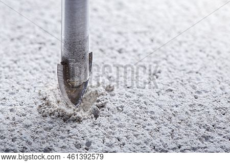 Ceramic Drill Bit Make Holes In Concrete Wall With Industrial Drill. Building Work Industry.