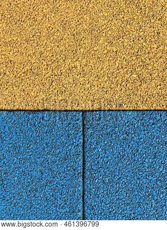 Rubber Floor Backdrop, Texture, Background. Surface In Ukrainian Style. New Granular Rubber Coating 