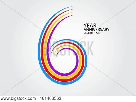 6 Years Anniversary Celebration Logotype Colorful Line Vector, 6th Birthday Logo, 6 Number Design, B