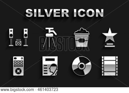 Set Cinema Poster, Movie Trophy, Play Video, Cd Or Dvd Disk, Remote Control, Popcorn Box, Home Stere