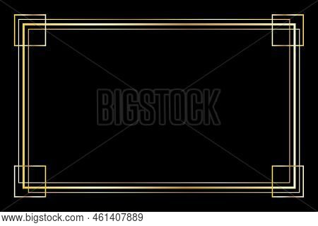 Gold Frame Black Background. Edge Frame. Decorative Border. Vector Illustration. Stock Image.