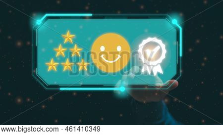 Male Consumers Rate Their Satisfaction And Rate And Review Them Online. Customer Experience Survey I