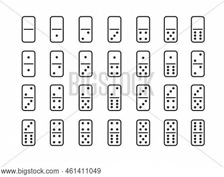 Domino Game. Set Of Domino Bones. White Pieces With Black Dots Isolated On Background. 
Vector Illus