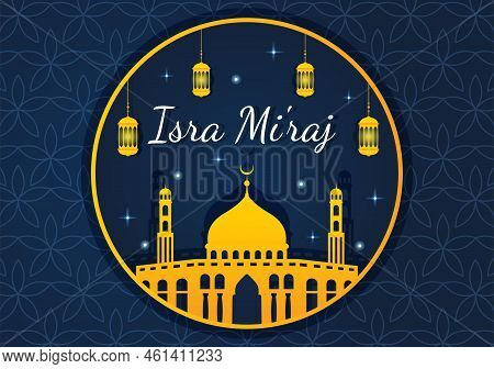 Happy Isra Miraj Nabi Muhammad Saw Template Hand Drawn Cartoon Flat Illustration Suitable For Greeti