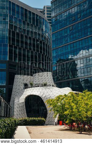 Warsaw, Poland - June 22, 2022: Landmark Architecture. Downtown City. Futuristic Style. Unusual Cafe