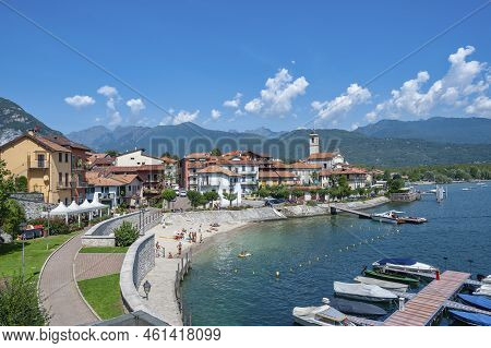 View Of Feriolo On Lake Maggiore. Feriolo Is A Town In Piedmont In Northern Italy