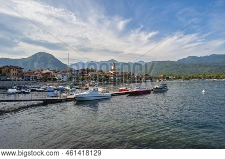 View Of Feriolo On Lake Maggiore. Feriolo Is A Town In Piedmont In Northern Italy