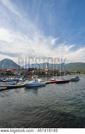View Of Feriolo On Lake Maggiore. Feriolo Is A Town In Piedmont In Northern Italy