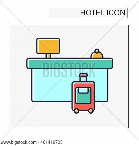 Lobby Color Icon. Hall Or Corridor Used As Passageway Or Waiting Room. Registration Desk For Tourist