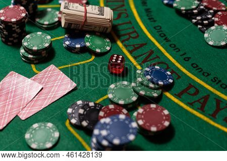 Blackjack Playing Cards And Casino Poker Chips