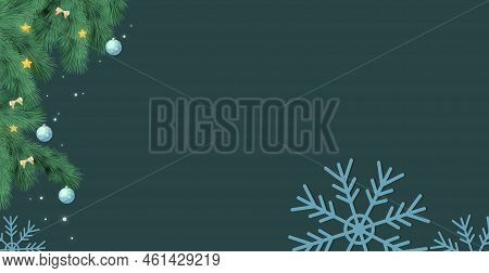 Christmas Tree On Dark Background, Web Template For Holiday Promotional Items - Vector