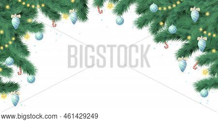 Christmas Tree On White Background, Web Template For Festive Promotional Items - Vector Illustration