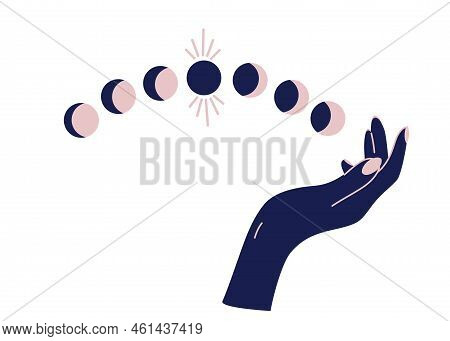 Agic Woman Hands With Moon Phases. Alchemy Esoteric Mystical Magic Celestial Talisman With Woman Han