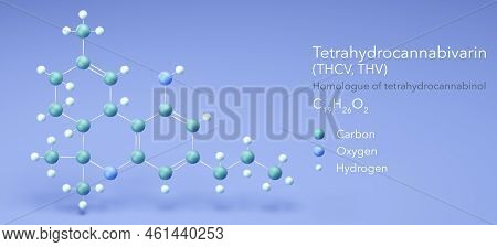Tetrahydrocannabivarin, Molecular Structures, 3d Model, Structural Chemical Formula And Atoms With C