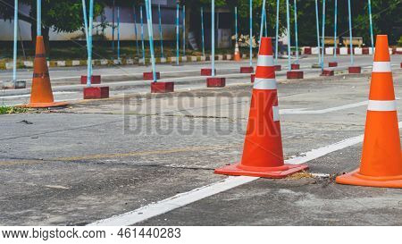 Driving Test And Training Area With Simulate Test For Driving License. Driving School Practice Traff