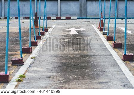 Driving Test And Training Area With Simulate Test For Driving License. Driving School Practice Traff