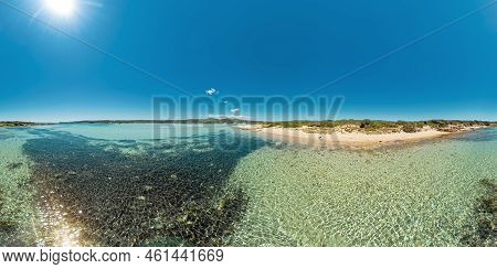 Aerial View Of The Beach Of Piana Island, Close To The Bonifacio Town In Corsica Of France. Drone Vi