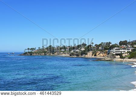 Looking Over Fishermans Cove, Shaws Cove And Divers Cove Towards Twin Points In Laguna Beach, Califo