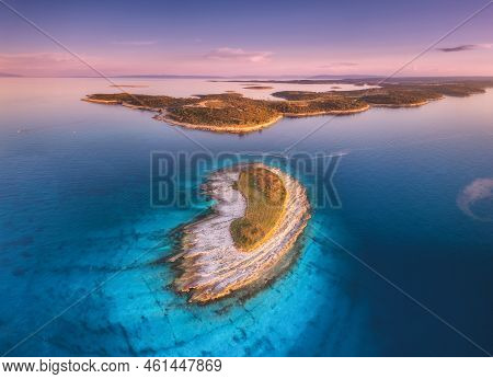 Aerial View Of Small Island, Kamenjak Cape, Adriatic Sea, Croatia
