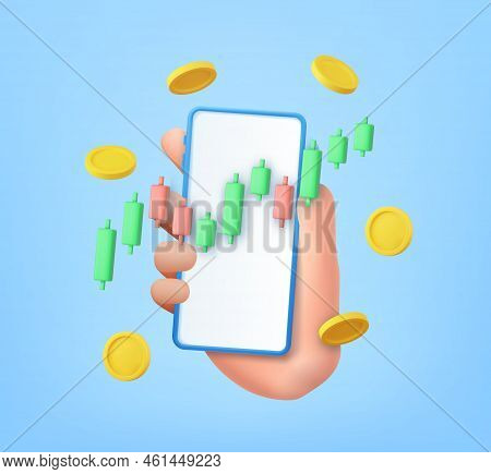 3d Stock Online Trading With Smartphone And Money Coin. Nvestment Trading In The Stock Market, Inves