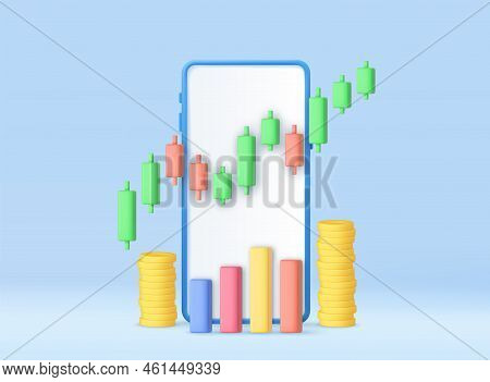 3d Stock Online Trading With Smartphone And Money Coin. Nvestment Trading In The Stock Market, Candl