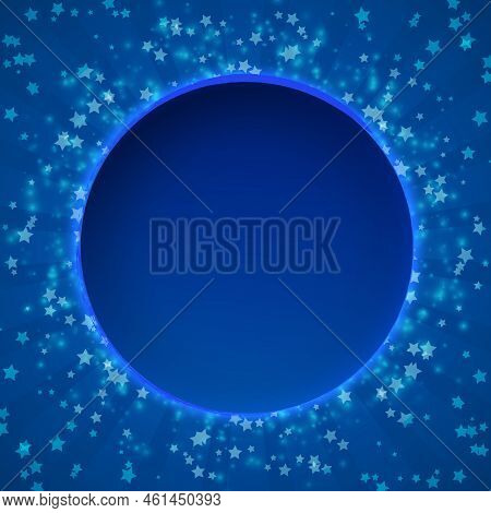 Abstract Vector Blue Shining Background Illustration With Round Banner And Stars