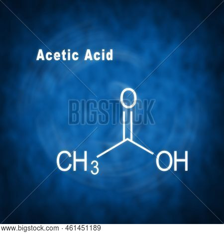 Acetic Acid, Structural Chemical Formula On A Blue Background