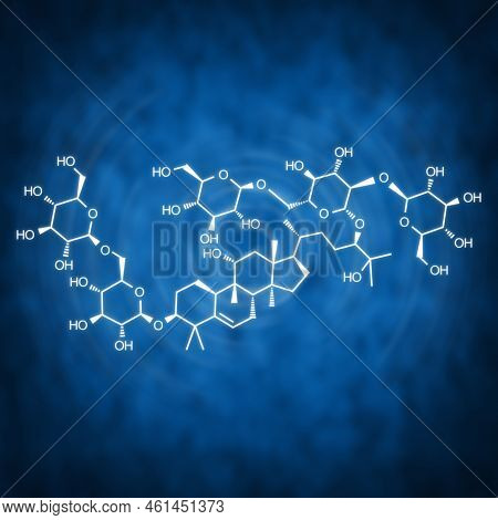 Mogroside Structural Chemical Formula On A Blue Background (monk Fruit Sweetener)