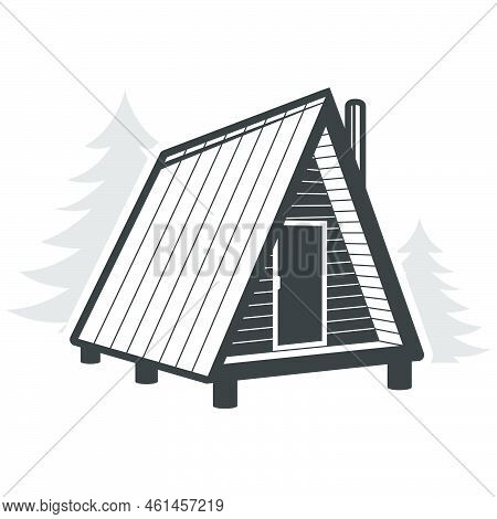 A-frame Tiny House, Weekend Cabin With Chimney, Vector