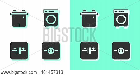 Set Ohmmeter, Car Battery, Dc Voltage Source And Washer Icon. Vector
