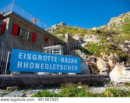 Gletsch, Switzerland - July 15, 2022: Ice Grotto Bazaar At The Rhone Glacier