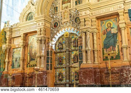 Russia, Petersburg - Aug 21, 2022: Petersburg Saint Russia Christ Church Russian Orthodox Landmark S