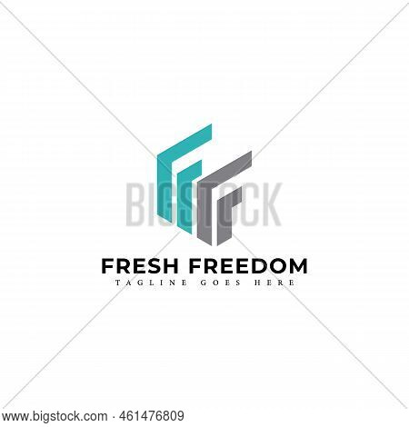 Abstract Initial Letter F Or Ff Logo In Blue-grey Color Isolated In White Background Applied For Acc