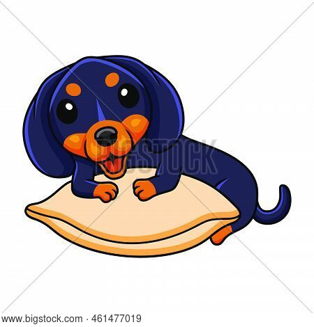Vector Illustration Of Cute Dashund Dog Cartoon On The Pillow