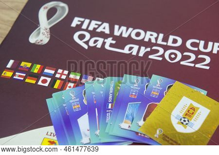 Bauru, Brazil - Sep 12th, 2022: Close Up Of Panini Album Fifa World Cup 2022 - Qatar. Close Up Of St