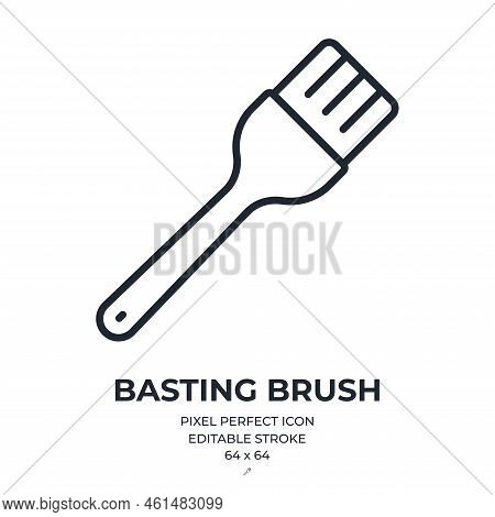 Basting Brush Editable Stroke Outline Icon Isolated On White Background Flat Vector Illustration. Pi