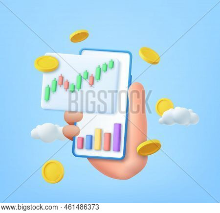 3d Stock Online Trading With Smartphone And Money Coin. Nvestment Trading In The Stock Market, Inves