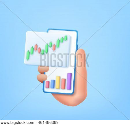 3d Candle Stick Graph Chart Of Online Stock Market Trading With Mobile Phone. Investment Graph Using