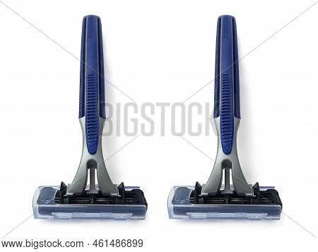 Blue Men Razor, Isolated On White Background. For Design