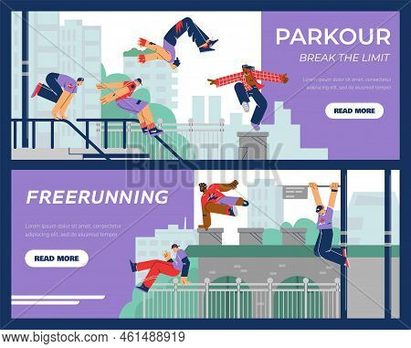 Set Of Website Banner Templates About Parkour And Freerunning Flat Style