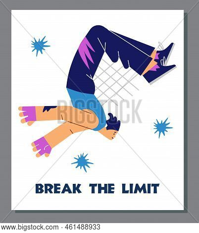 Parkour Poster Template With Text, Young Man Doing Backflip - Flat Vector Illustration.