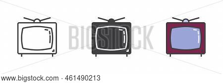 Old Tv Different Style Icon Set. Line, Glyph And Filled Outline Colorful Version, Retro Television O