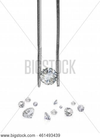 Brilliant Cut Diamond Held By Tweezers. For Design
