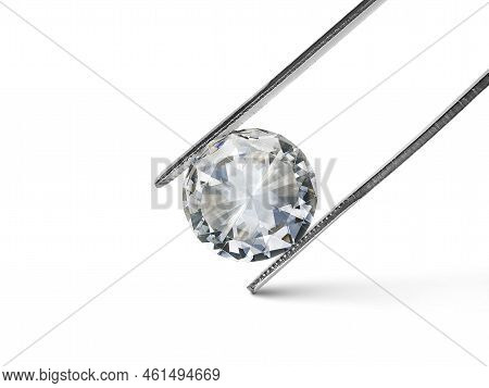 Brilliant Cut Diamond Held By Tweezers. For Design