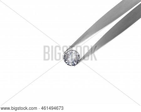 Brilliant Cut Diamond Held By Tweezers. For Design