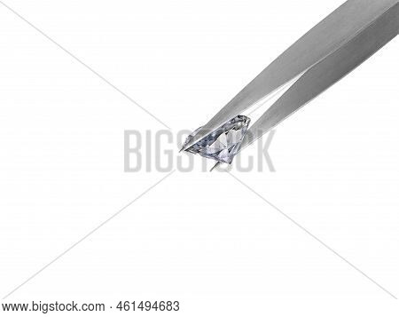 Brilliant Cut Diamond Held By Tweezers. For Design