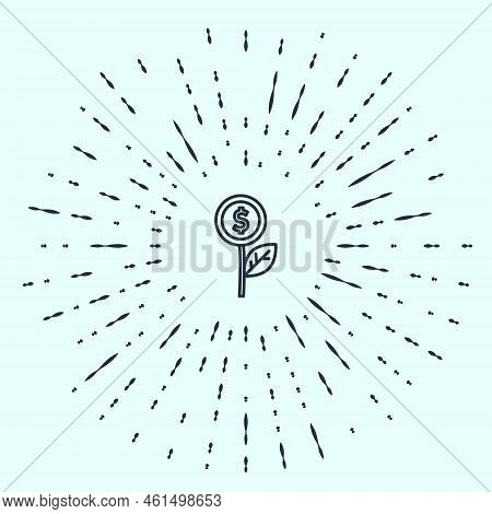 Black Line Dollar Plant Icon Isolated On Grey Background. Business Investment Growth Concept. Money 