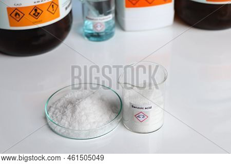 Benzoic Acid In Glass, Chemical In The Laboratory And Industry