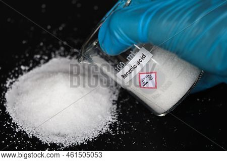 Benzoic Acid In Glass, Chemical In The Laboratory And Industry